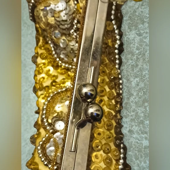 Vintage Gold and Silver Clutch Bag with Beaded Strap - Picture 5 of 8
